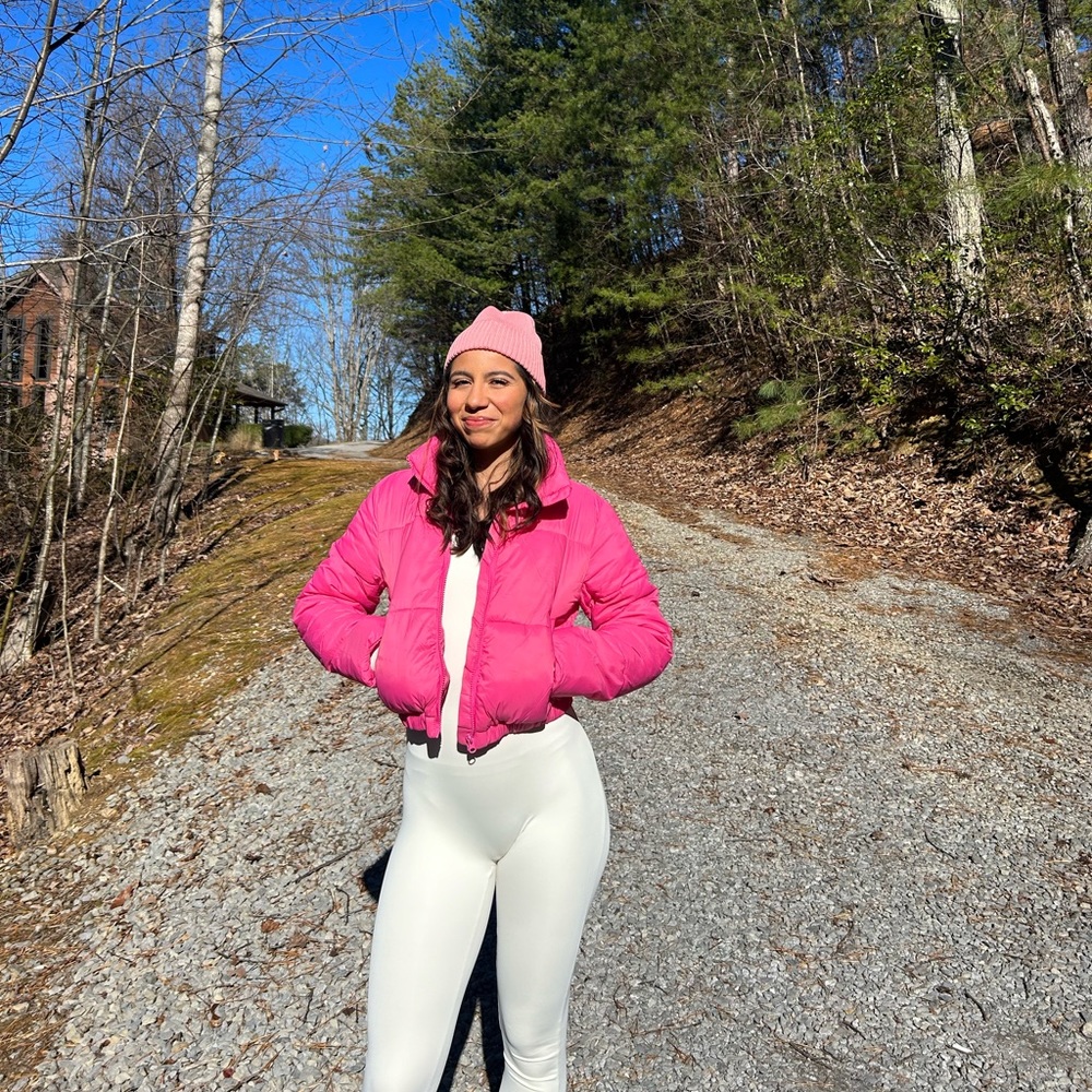 Pink Cropped Puffer Jacket